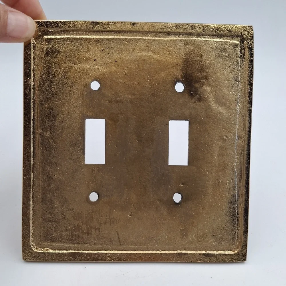 VTG Brass Double Light Switch Cover Plate Ornate Filigree Baroque Raised Design